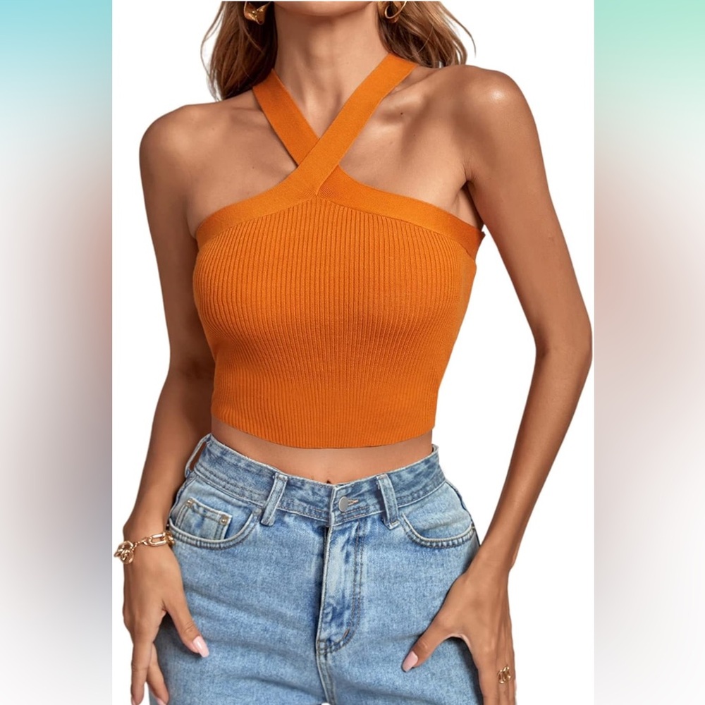 Dry Goods Orange Asymmetrical Ribbed Crop Top